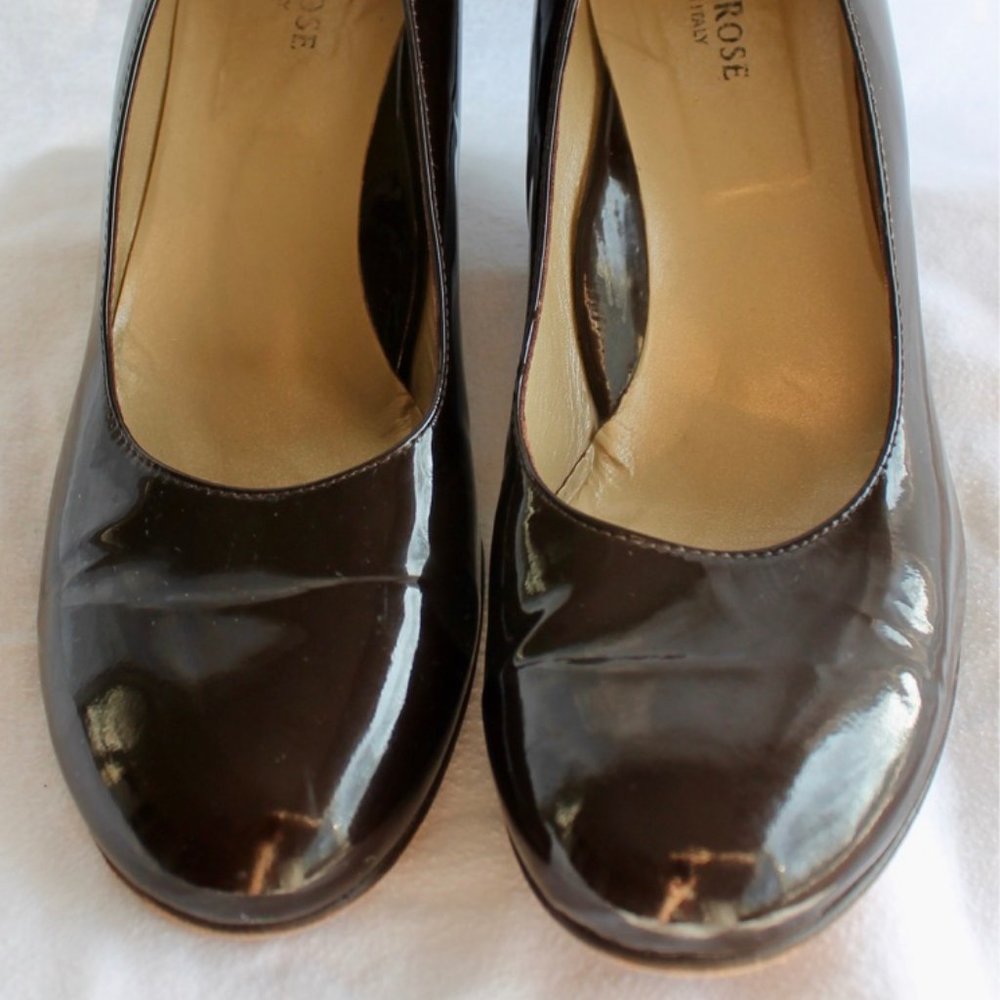 Taryn Rose Brown Patent Leather Wedge Pumps